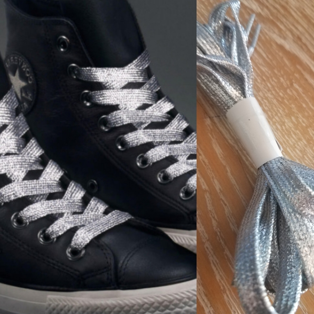 Silver Metallic Shoelaces NEW